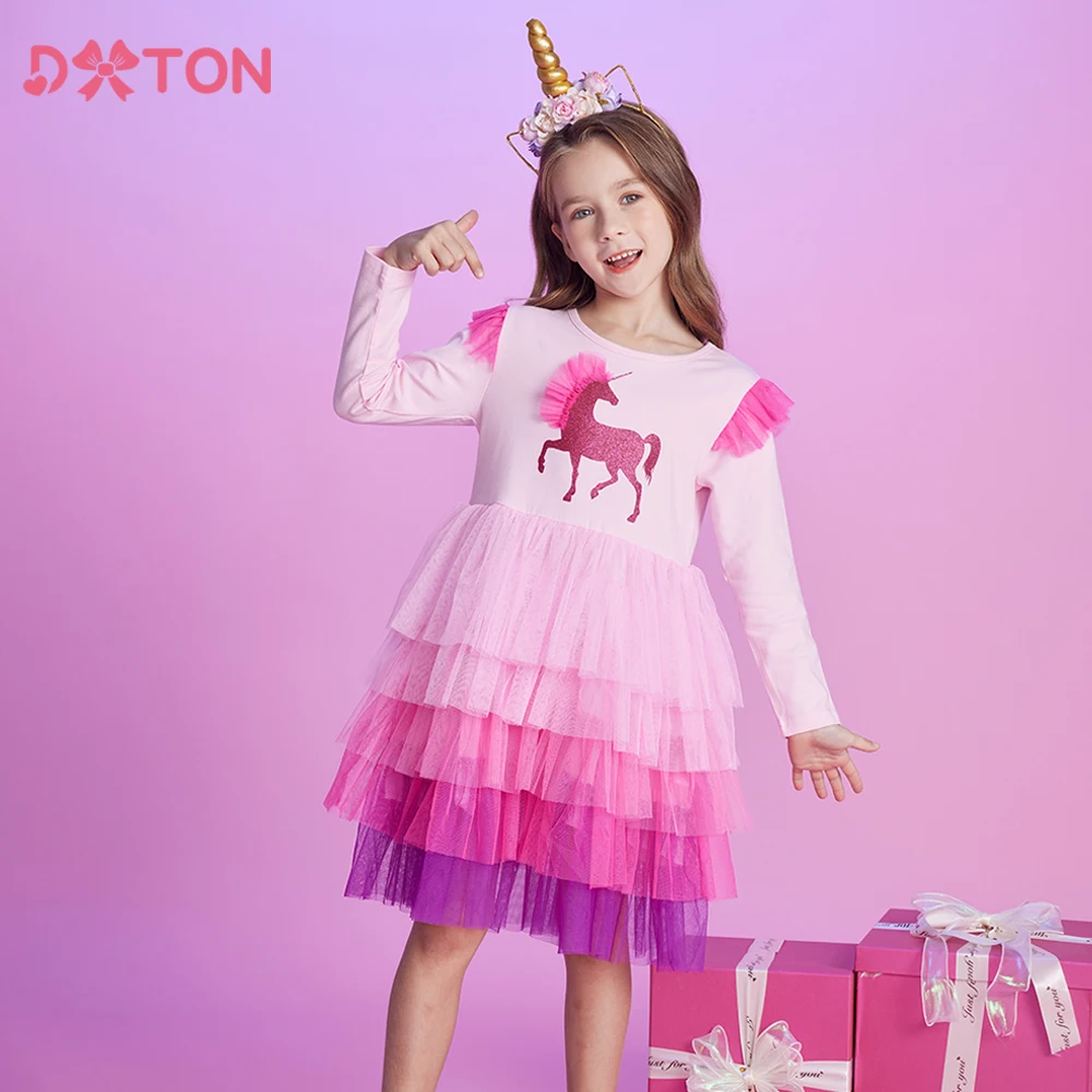 

DXTON Kids Clothes for Girls Unicorn Princess Dress Flying Sleeves Layer Children Dresses Birthday Vacation Party Girls Costumes
