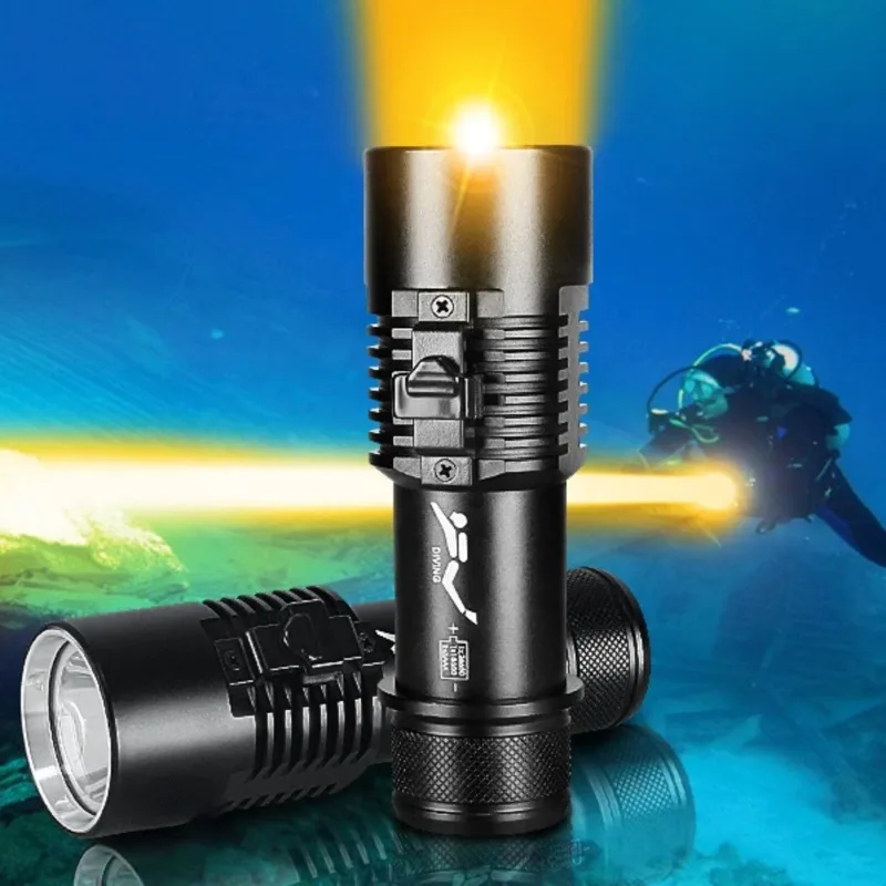XHP70 Most Powerful LED Scuba Diving Flashlight IPX8 Waterproof Dive Lamp Using 26650 Battery with Hand Rope