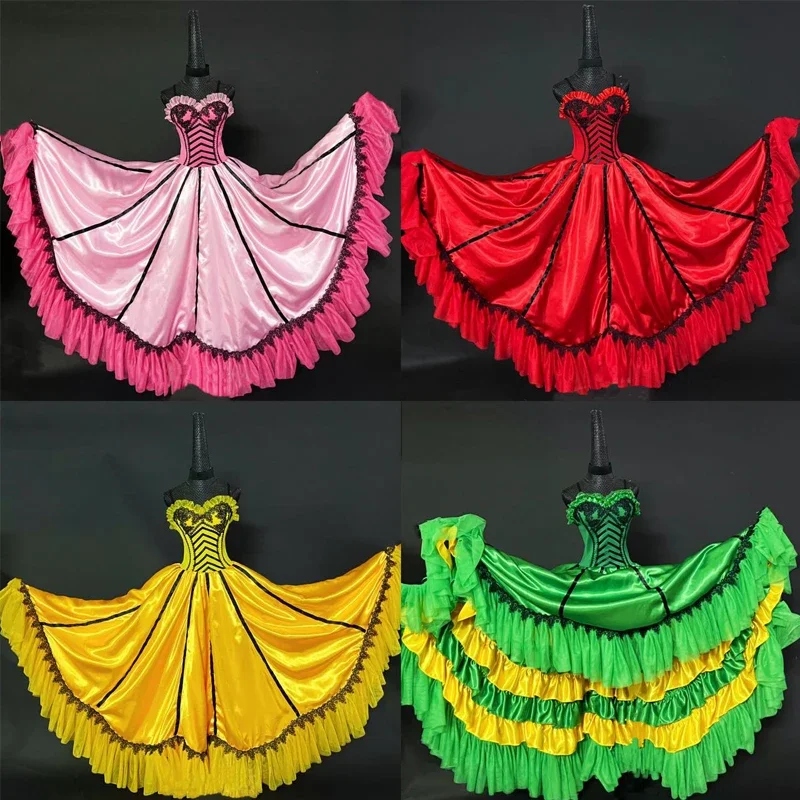 4 色女性パーティー祝うイブニングドレスフラメンコラテンダンスドレス女性ステージパフォーマンスフェスティバル服 XS6981