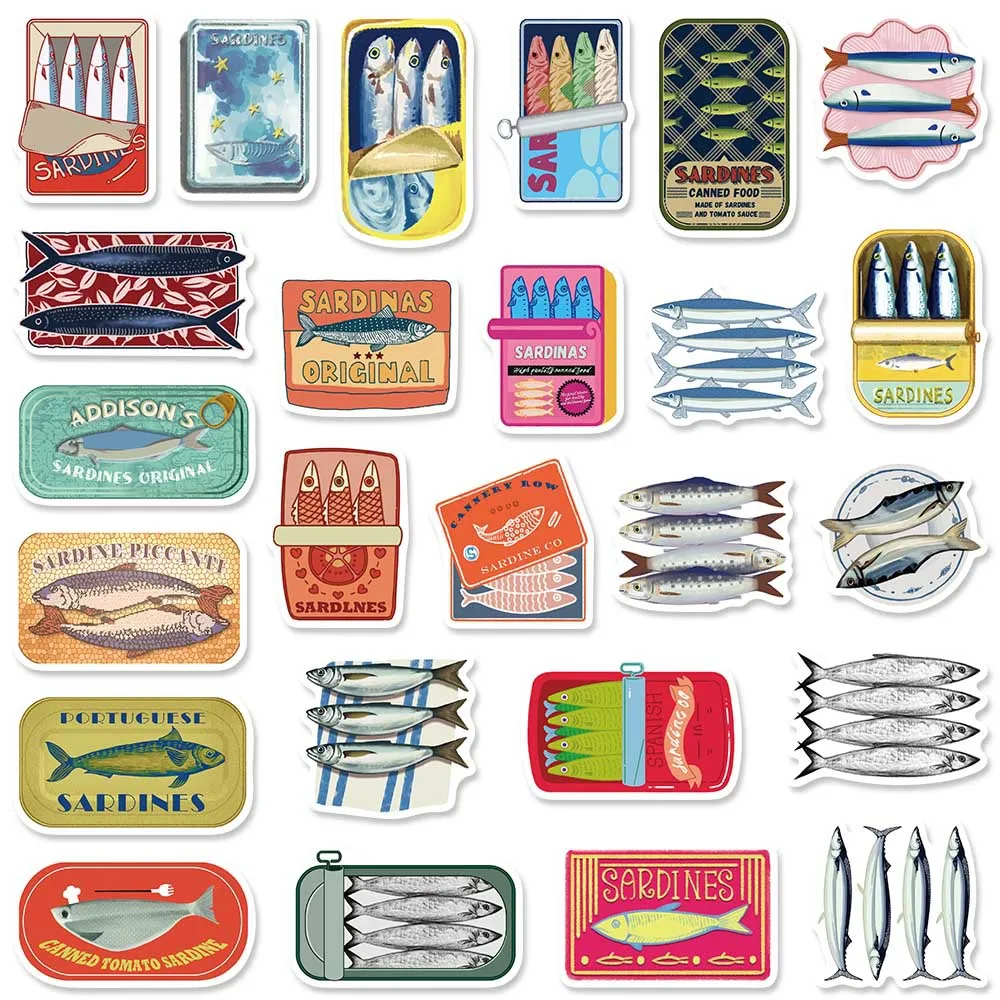 50 قطعة السردين المعلب الكتابة على الجدران ملصقات الديكور الأمتعة الهاتف الغيتار سكيت كوب خوذة الثلاجة ملصق مضاد للمياه ألعاب أطفال