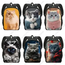 Cute Cat Backpack Persian/Siamese Cat Children School Bags for Teenager Scottish British Cat Laptop Backpacks Kitten Book Bag