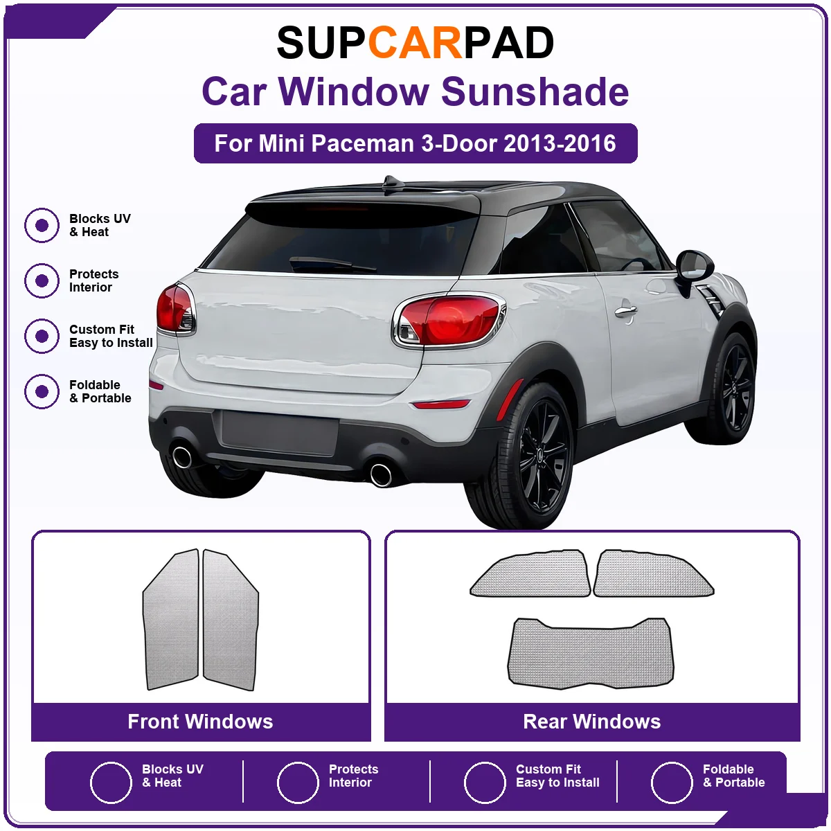 For Mini Paceman 3-Door 2013-2016 Pre‑Cut Auto Window Sunshade Anti‑UV Car Sun Visor Protector