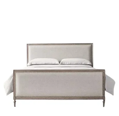 

Original single American country retro bedroom household double bed French linen fabric soft bag bed solid wood bed