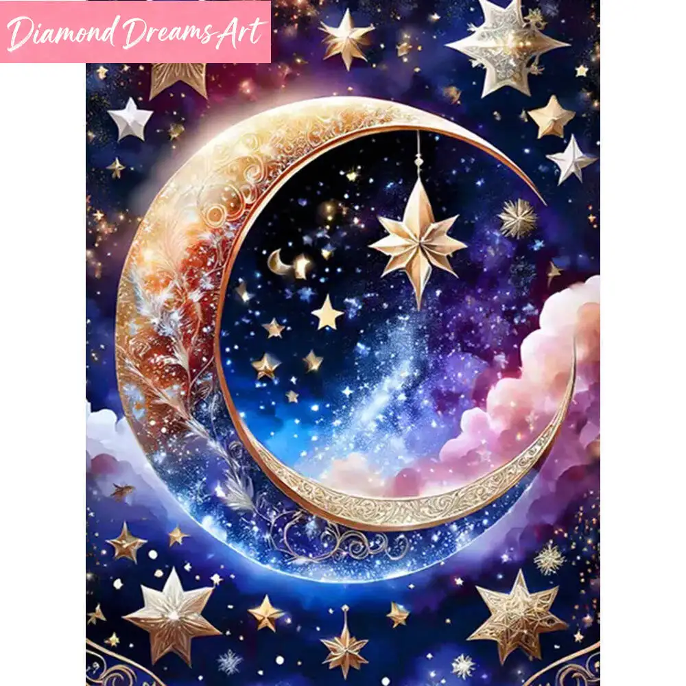 Diamant-Stickerei Mondlandschaft Gemälde DIY Bild Strass Diamant-Mosaik Stern Kreuzstich Handarbeit Hobby, rahmenlos