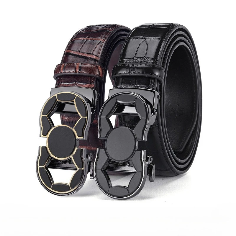 Genuine Leather Automatic Buckle Men's Belt, High-end Business Belt, Men's Style, Thick and Durable