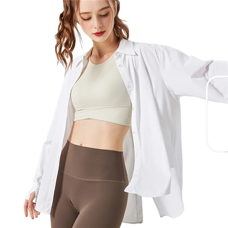 Camisas de protección solar UV de manga larga UPF 50+ para mujer, camisa de vestir con botones para pesca y senderismo, color blanco leche de coco L