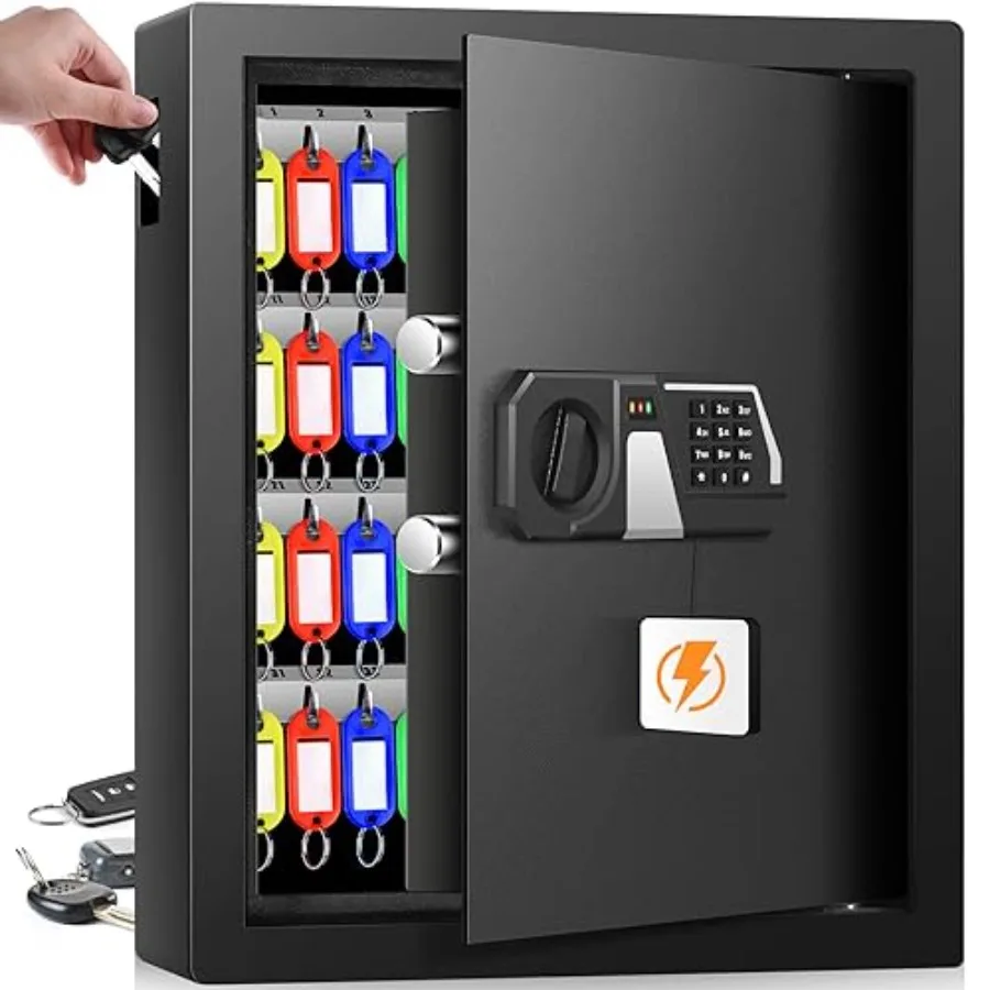 

Огнестойкий сейф для ключей на 71 ячейку с настенным креплением, защитой от кражи, регулируемыми крючками и боковым открытием для дома и офиса