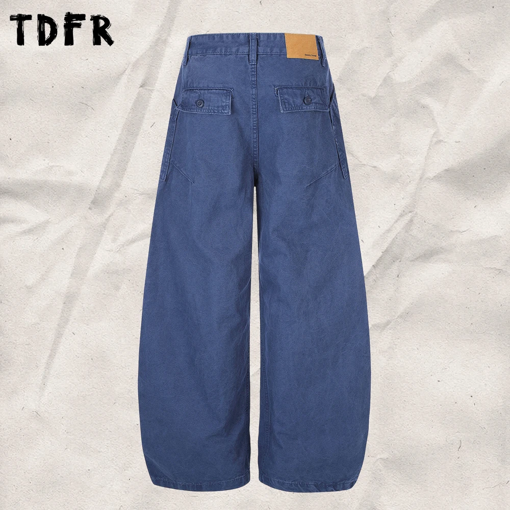 Washed Distressed Cargo Pants Mens Retro Casual Pleated Baggy Scimitar Trousers Man