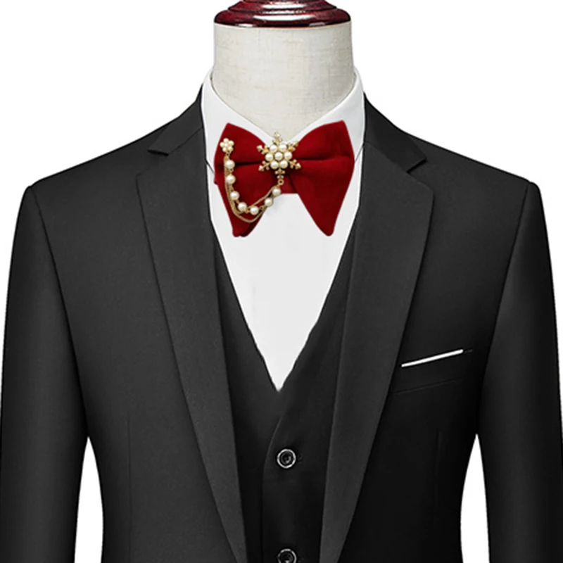 Vintage Herren Fliege Perlenkette Samtkragen Blume Britisch Koreanisch Hochzeit Business Bankett Host Kleid Zubehör Fliege – Detail 1