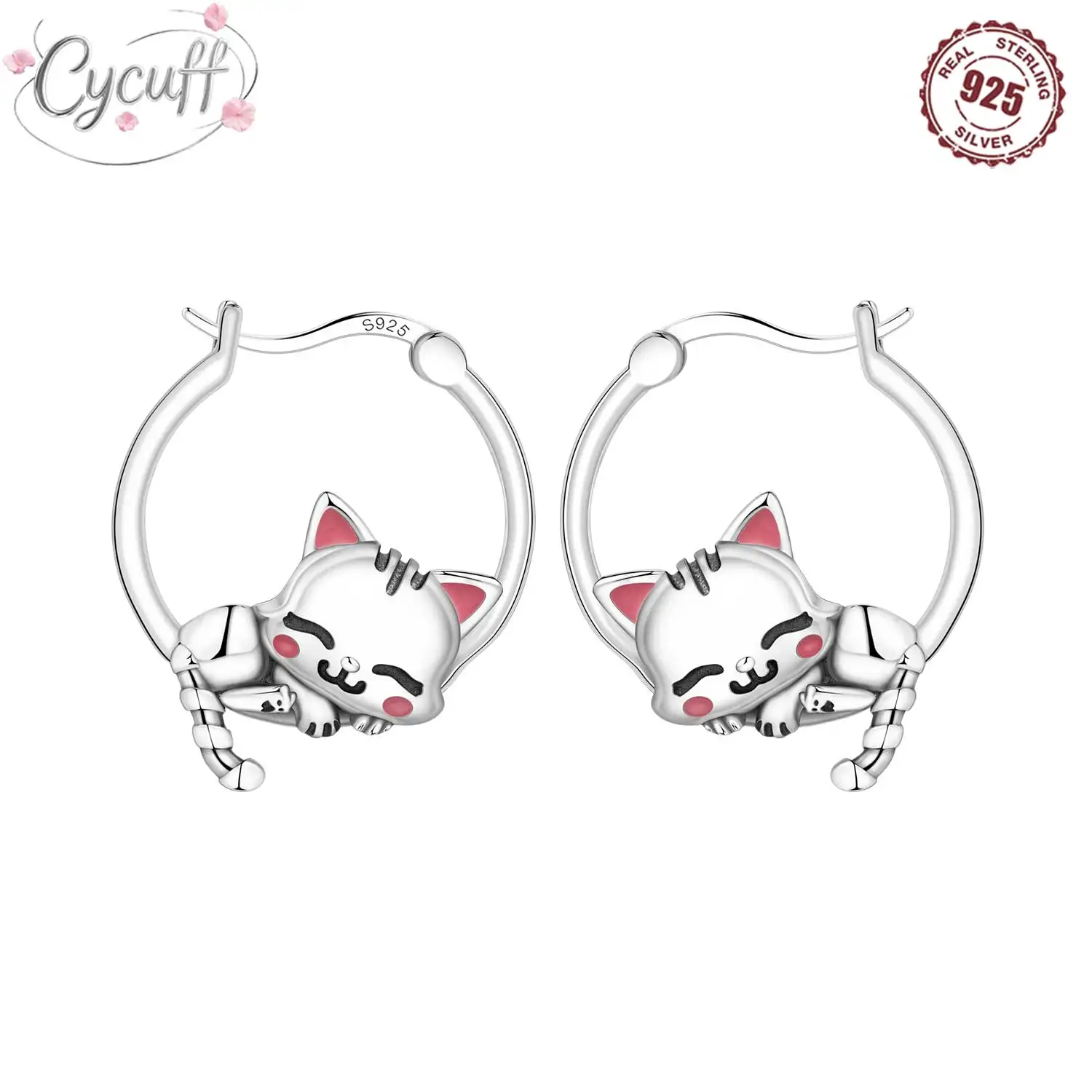 

Original 2025 925 Sterling Silver Hoop Earrings Cute Sleeping Cat Earrings Fine Jewelry Women Fashion DIY Birthday Party Gifts