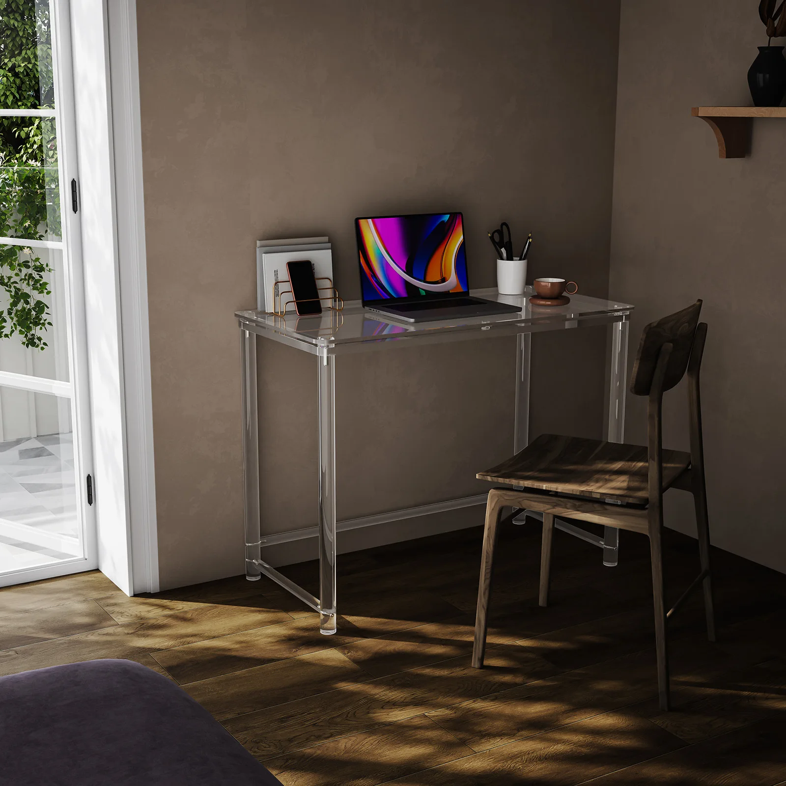 Nordic style acrylic table suspension household creative transparent desk work study computer table splicing desk