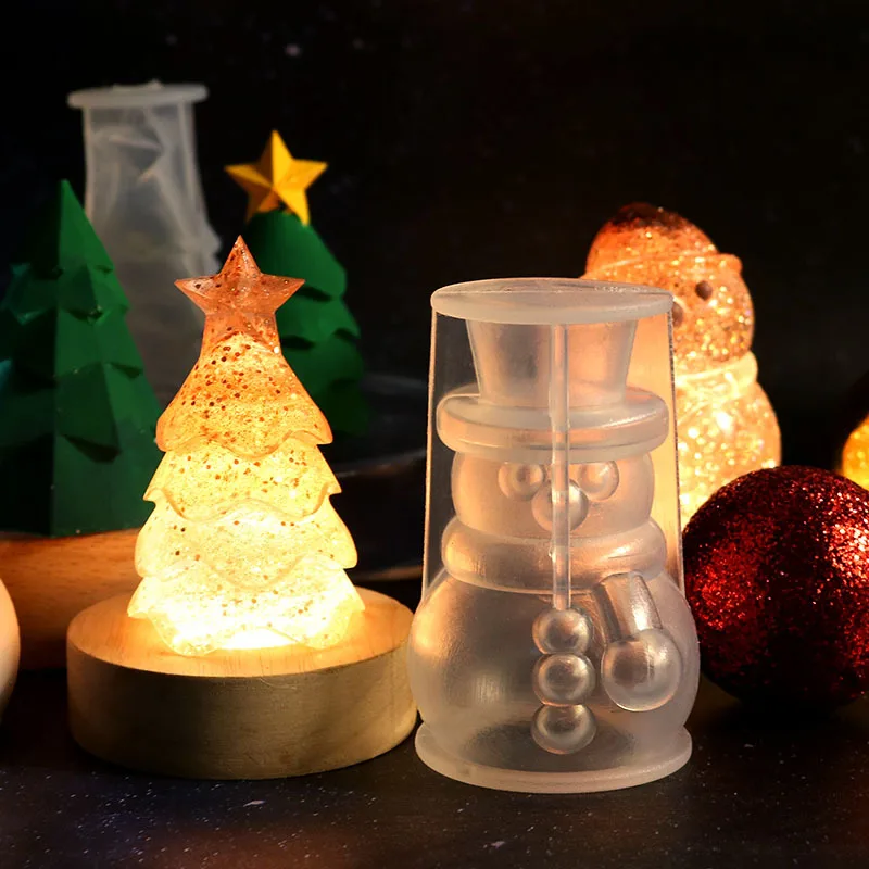 3D Christmas Tree Snowman Drip Glue Silicone Mold For Christmas Lamp Holder Candle Making Suitable For Various Diy Crafts