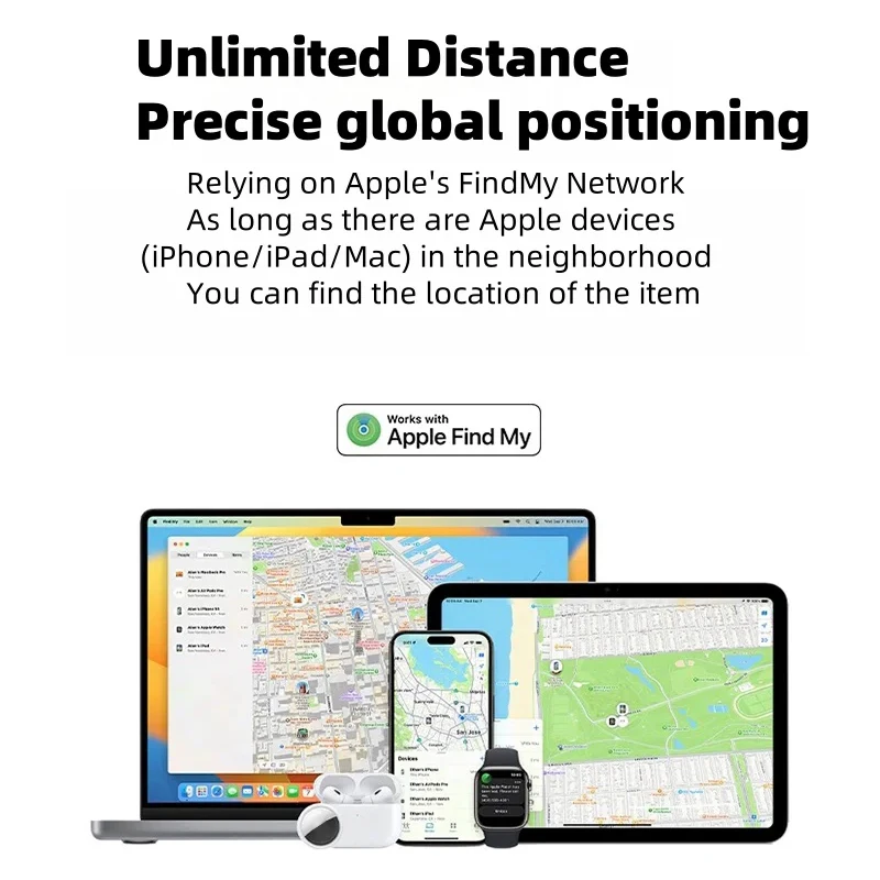 Mini localizzatore Bluetooth IP65 impermeabile Funziona con Apple Find My (Solo iOS) Localizzatore di oggetti Smart Tag Tracker per borse Bagagli