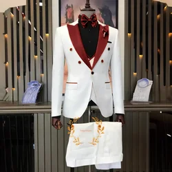 Jacquard Men's Wedding Suit 3-piece Set Fashionable Jacket Pants Vest Peaked Collar Blazer XS-5XL Elegant Suit