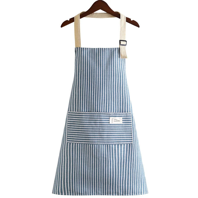 Sleeveless Apron Breathable Hanging Neck Apron Restaurant Special Cotton Linen Home Cleaning Kitchen Apron Vertical Stripe