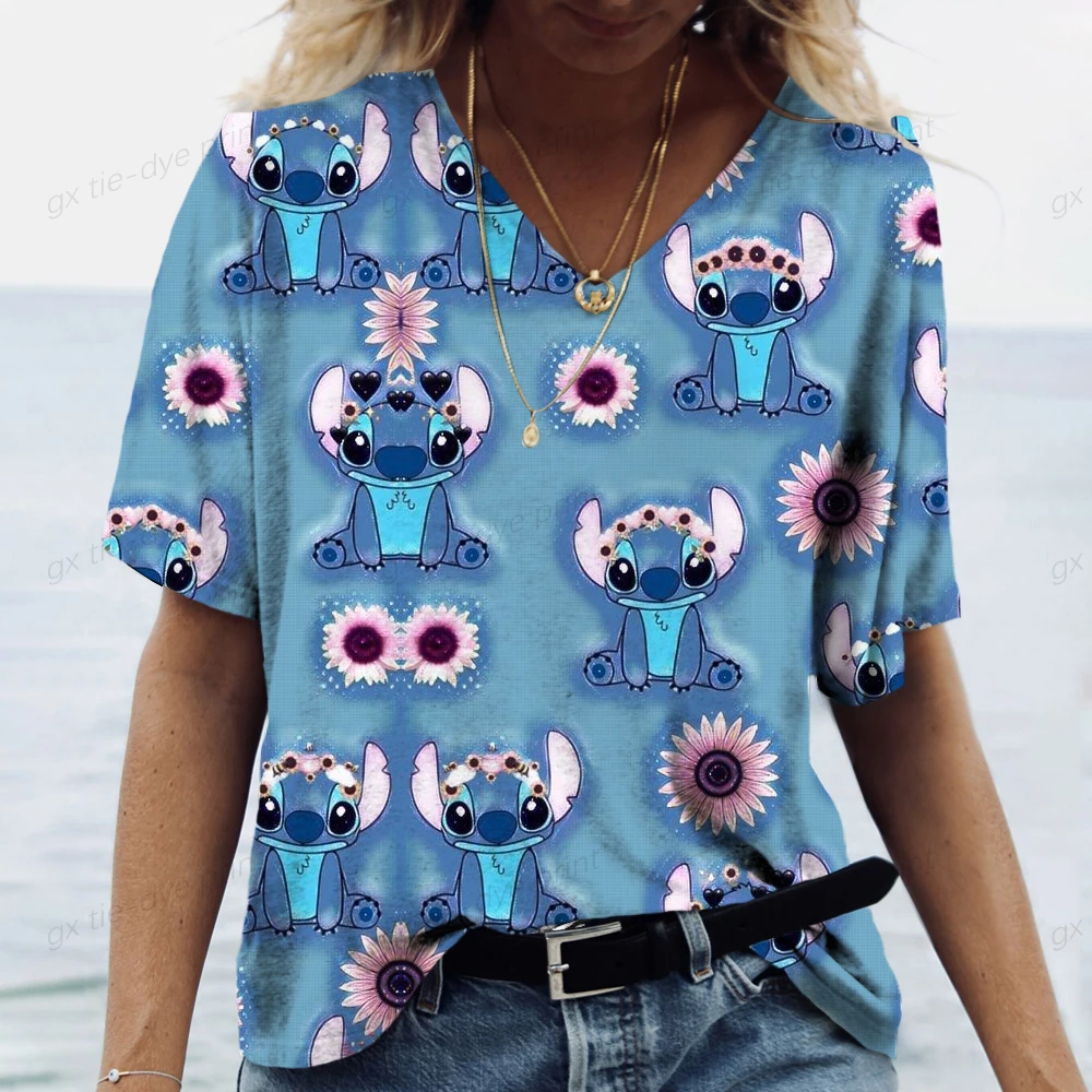 خمر ديزني 2025 جديد ثلاثية الأبعاد الكرتون أنيمي تيز Harajuku تي شيرت موضة امرأة البلوزات الصيف النساء بلايز قصيرة الأكمام قميص