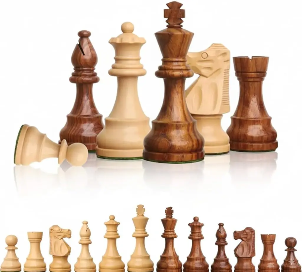 

Wooden Chess Pieces Set, 4" King, Brown & White, for 14"-16" Board