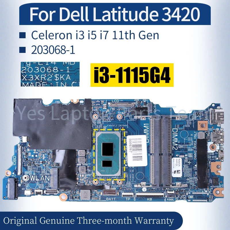 203068-1 For Dell Latitude 3420 Laptop Mainboard 0VKWK9 0KMD3M 01PYJY 0MC6DP 0FND8G Celeron i3 i5 i7 11th GenMotherboard