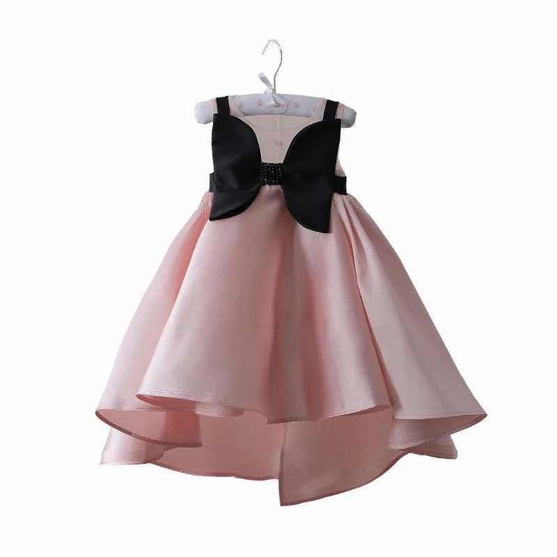 New Arrival Fashion High-end Black Bow Pink Casual Formal Birthday Party Princess Dress Kids Clothes Toddler Baby Girls Outwear