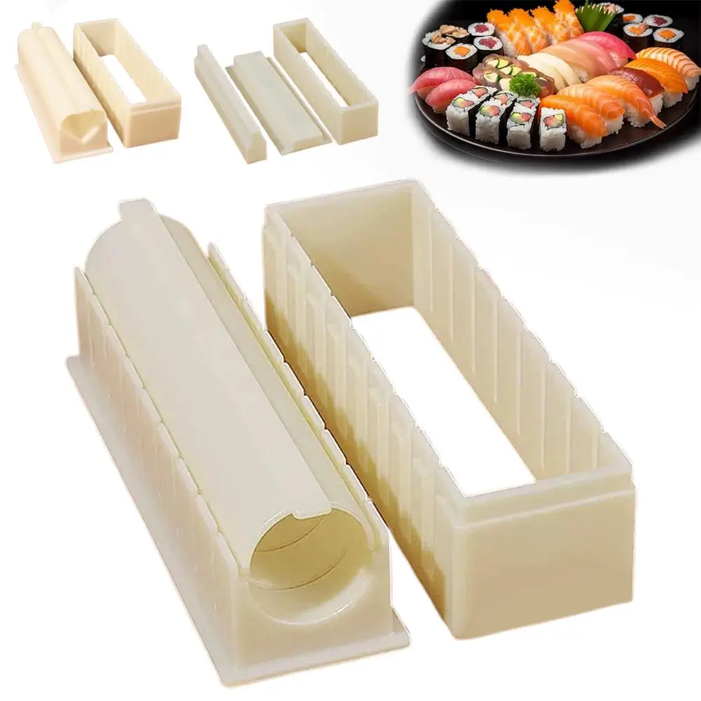 White Sushi Mold Set Reusable Plastic Sushi Maker Equipment Kit Round Square Heart-shaped Sushi Rolls Mold Sushi Making Tools