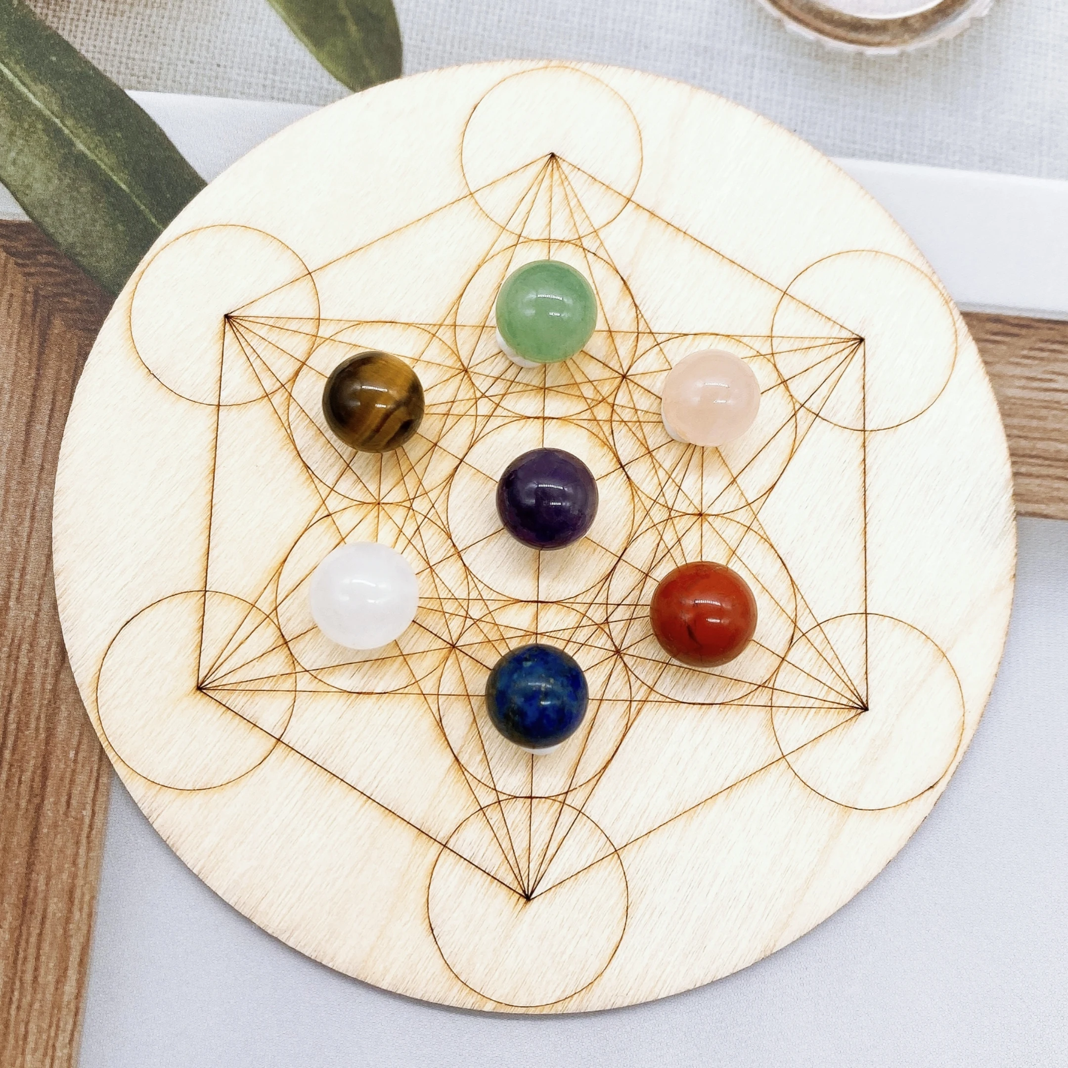 10mm Natural Chakra Beads Magic Wooden Plates Crystal Quartz Stone Healing Energy Gravel Yoga Meditation Home Decor Gift