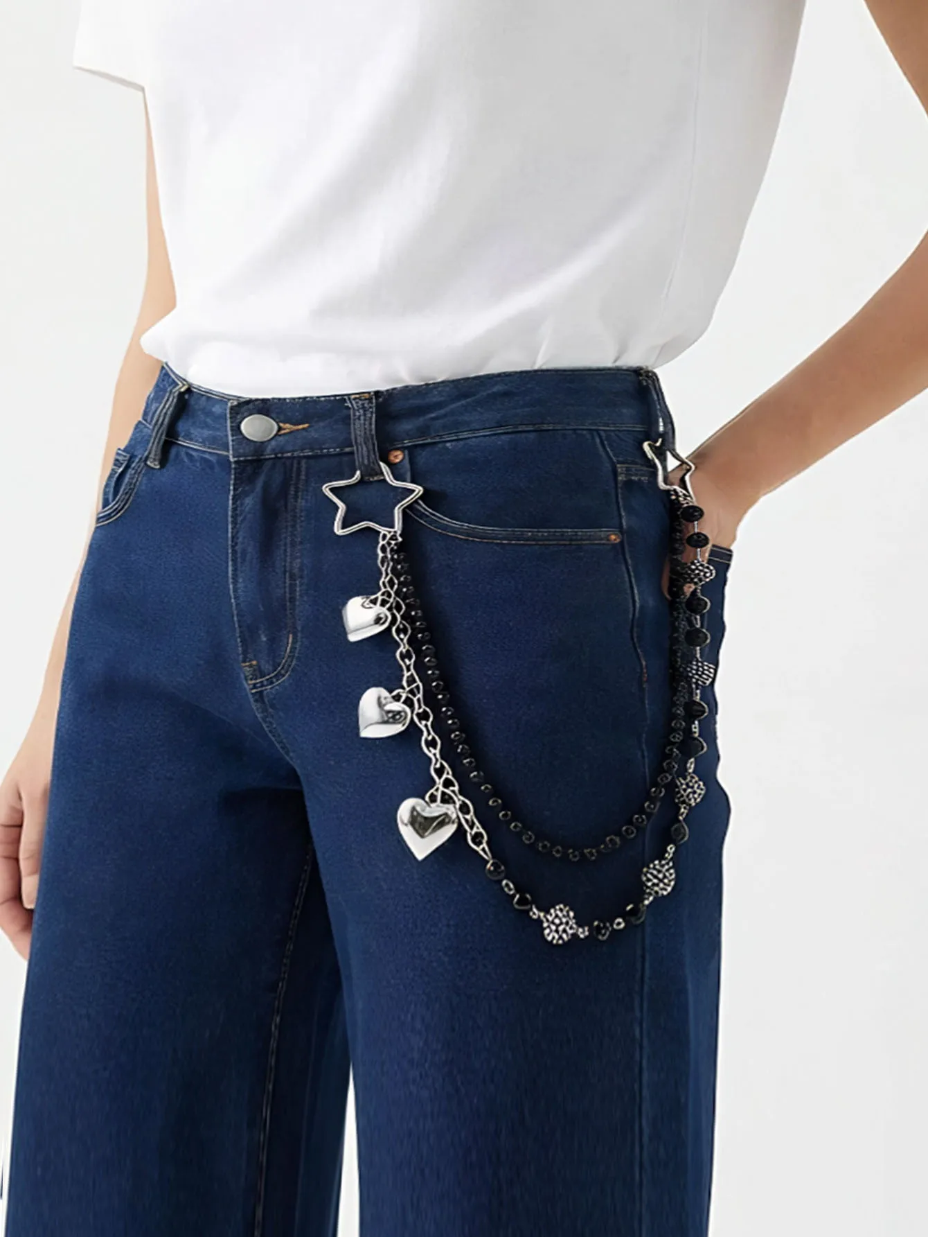 

2025New handmade diamond ball 1A glass pearl stainless steel chain combination waist chain men's and women's hip-hop clothing we