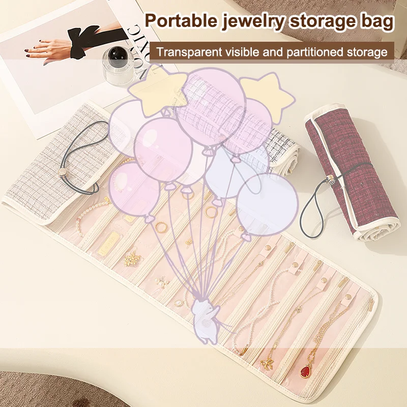 

Складная модная портативная сумка для ювелирных изделий с 20 сетками, большая женская дорожная ювелирная сумка в рулоне, ожерелье, серьги, кольцо, дисплей для хранения ювелирных изделий