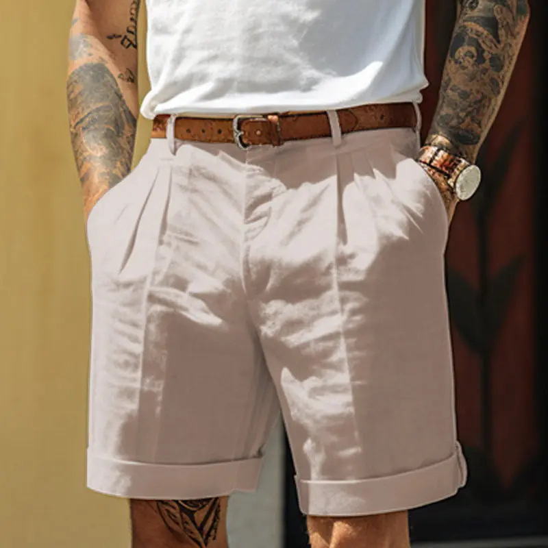 

New Summer Men's Cotton-Linen Shorts: Solid-Color, Casual, Breathable, Beach-Style Cropped Shorts