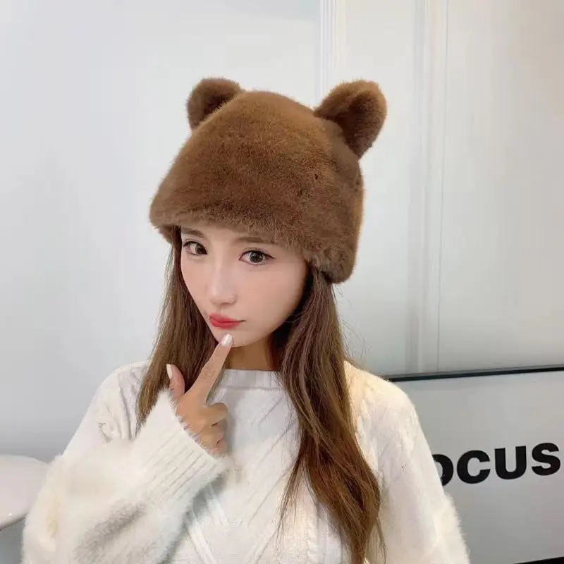 Autumn and winter women's universal hat for men hair cute bear ears warm basin hat