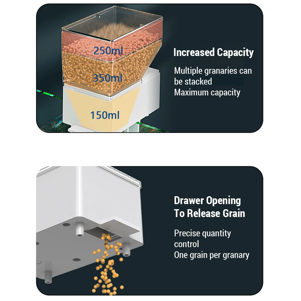 150mL/500mL Portable Food Dispenser  Aquarium Fish Tanks Fish Feeder Automatic Fish Feeder with Timing and Digital Display