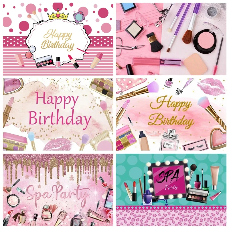 Spa Party Themed Backdrop for Photography Makeup Girls Pink Beauty Princess Sweet Birthday Party Decor Background Photo Props