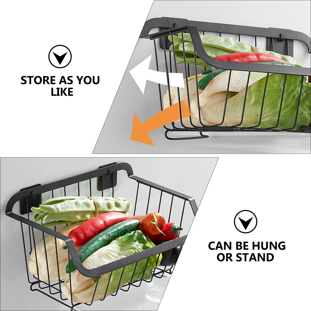 

1pc Stainless Steel Fruit Basket Metal Hanging Storage Basket Heavy Duty Steel Kitchen Organizer For Home Dorm Wall Cabinet Use
