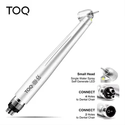 Alta velocidade LED Handpiece Dental, E-gerador, cabeça pequena integrada, botão, único spray de água, 45 graus