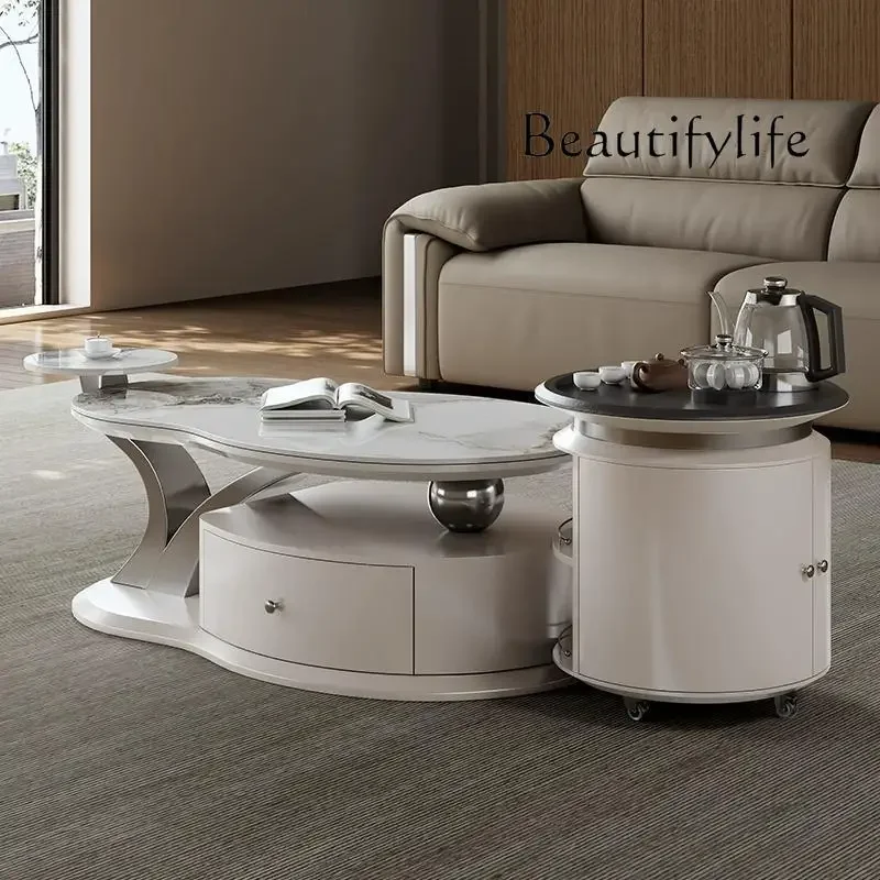 

Современный чайный столик N40 в стиле лёгкой роскоши, с поверхностью из каменной плиты, креативный, мобильный, комбинированный, со встроенной чайной станцией.