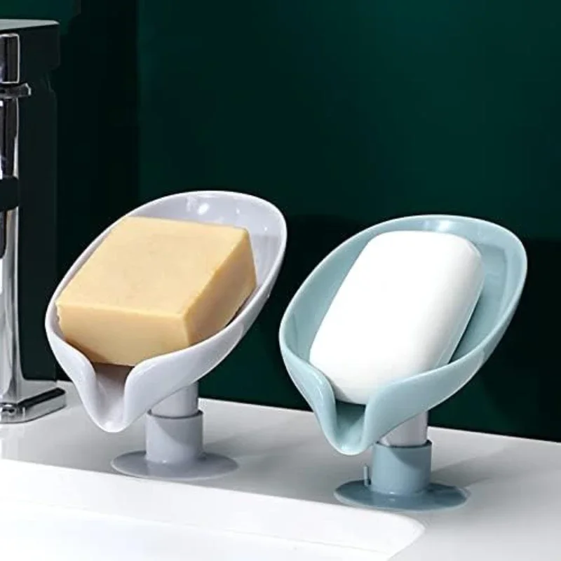 Leaf‑Shape Soap Box – Suction‑Cup Tray & Drying Rack for Soap, Sponge & Kitchen‑Bathroom Accessories, 1PC