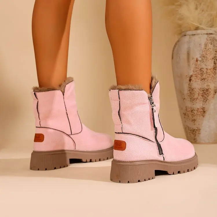 レディースブーツ-ラウンドトゥ-冬用フットウェア-ジッパーブーツ-女性用-秋-2026-大きいサイズ-ローカット-ラバー素材-ファブリック-フロック-アンクルブーツ-ソリッド-スクエアトゥ