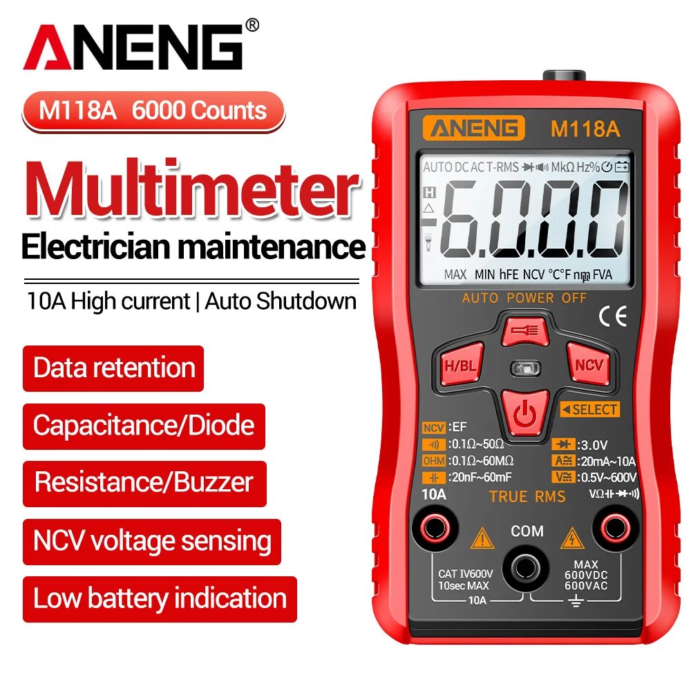 ANENG M118A Digital Multimeter Tester Non-contact Induction AC/DC Voltage Current Capacitance True Rms Auto Electrician Tools