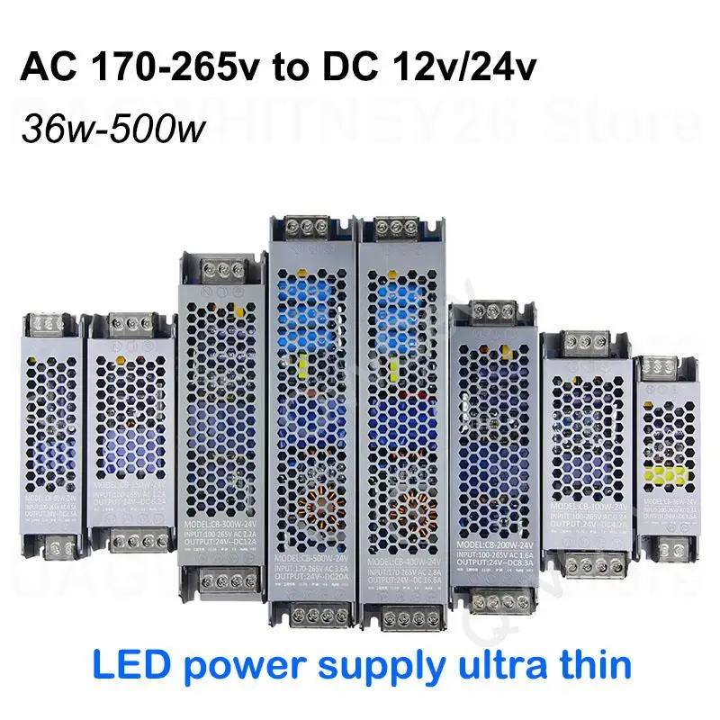 

AC 220v to DC 12V/24VLED Power Supply Lighting Transformers Adapter Switch 60W 100W 150W 200W 300W For LED Strips Ultra Thin U26