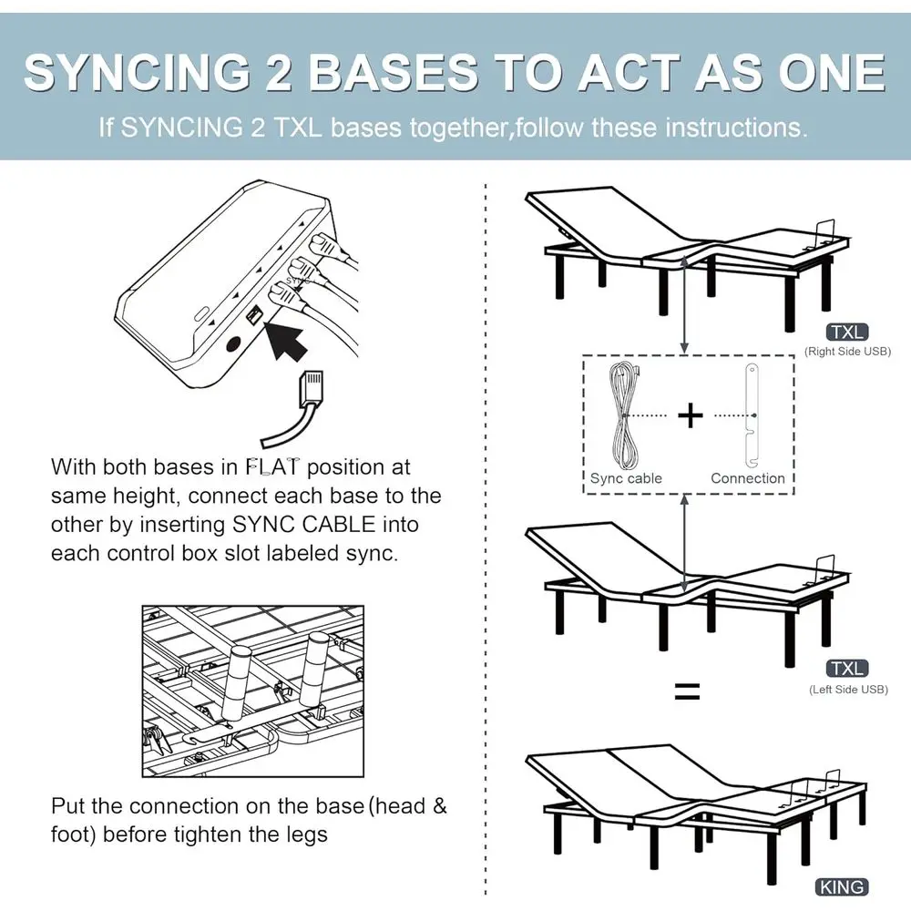إطار سرير كهربائي قابل للتعديل باللون الرمادي Twin XL مع تدليك ومنافذ USB وإضاءة بدون جاذبية وإضاءة LED وتعديل الارتفاع المتزامن