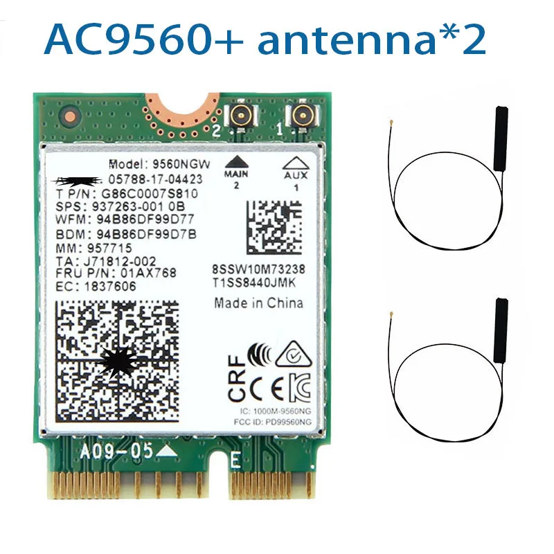 WDXUN ใหม่ Dual-Band Wireless AC 9560ac ac9560 9560ngw 802.11ac 2.4G / 5G 2x2 การ์ด Wi-Fi บลูทูธ 5.0 NGFF /M.2