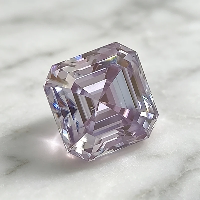 Moissanit-Stein im Asscher-Schliff, hellvioletter Edelstein für die Herstellung von DIY-Ringen, Halsketten und Ohrringen, besteht den Diamanttest mit Zertifikat. – Detail 4
