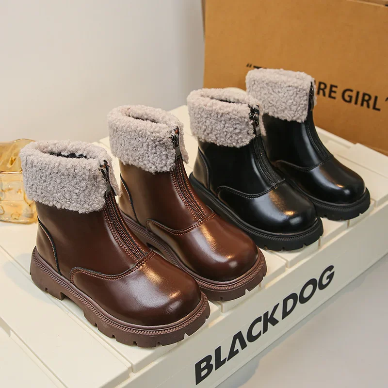 

Autumn Winter Children Fashion British Style Boots Kids Soft Soles Boots Low Top Solid Color Boots Girls Princess Shoes Zippers