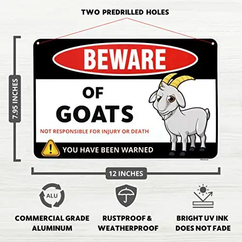 Venicor Beware of Goats Sign  Aluminum - Goat Decor Wall Art - Goat Gifts for Goat Lovers - Goat Supplies Hay Feeder