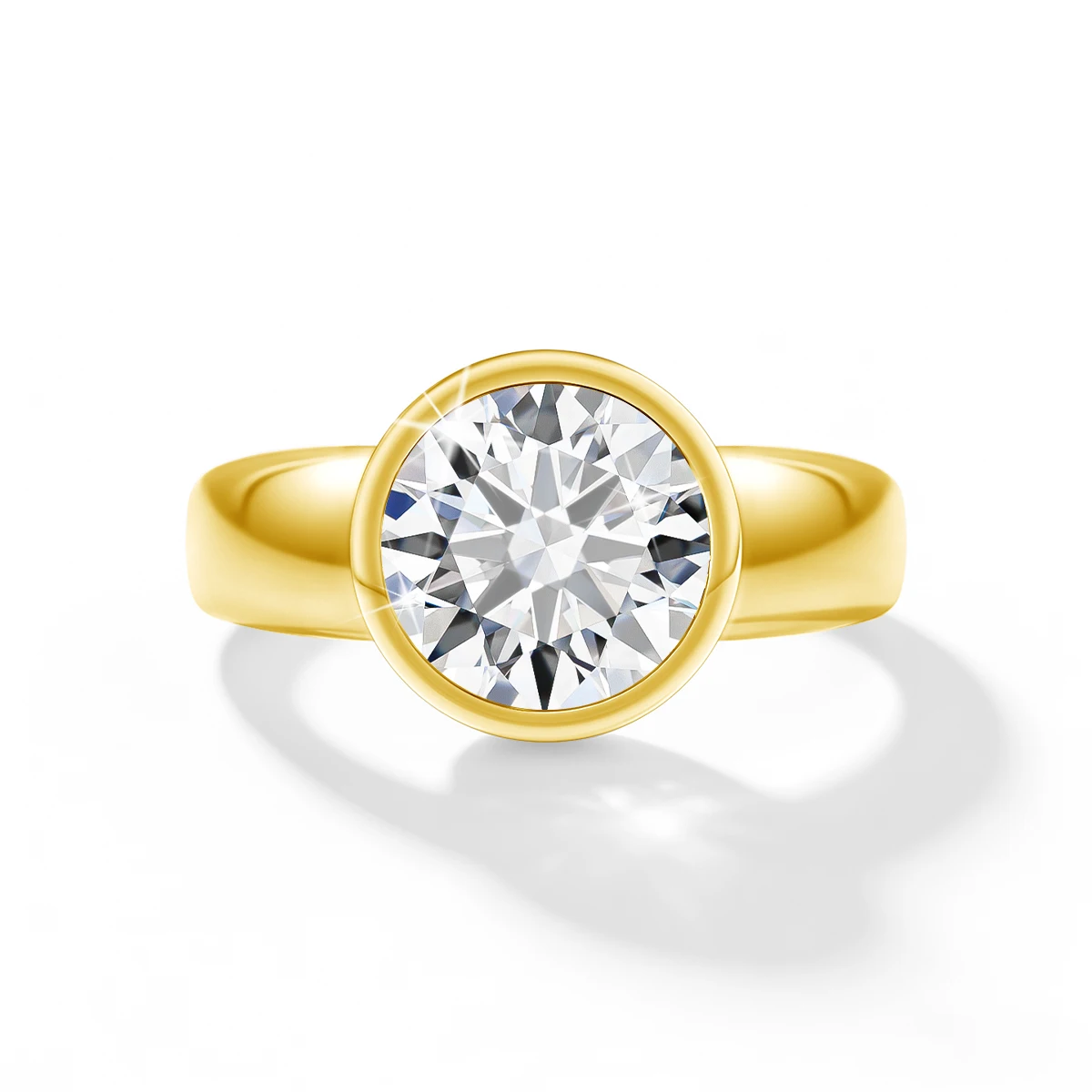 18K vergoldeter Ring mit 5 Karat runden Moissaniten im Fassungsschliff, 925 Sterling Silber, Hochzeits- und Verlobungsschmuck, Geschenk für Frauen und Männer – Detail 4