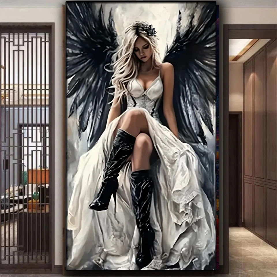 

Таинственный черный крылатый ангел Diy алмазная живопись полная квадратная круглая алмазная художественная мозаика готическая картина для настенного художественного декора