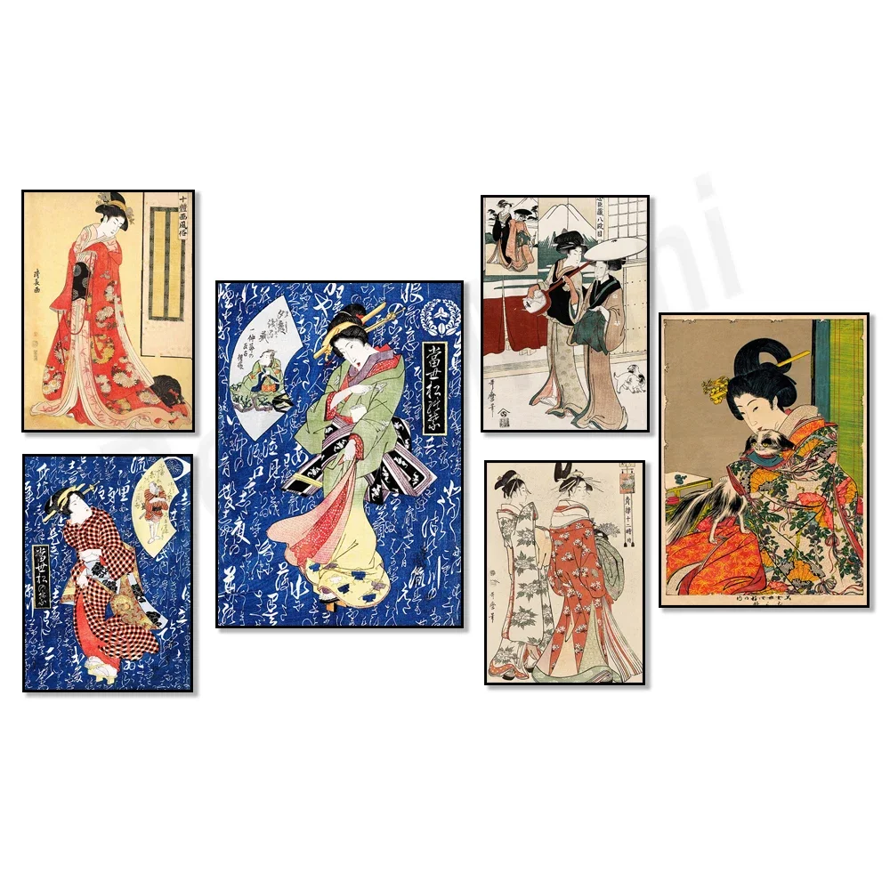 Japanese Geisha - Kyosai Eisen Japanese art, Ukiyoe posters, Asian decoration, Japanese women, kimono, geisha illustrations,