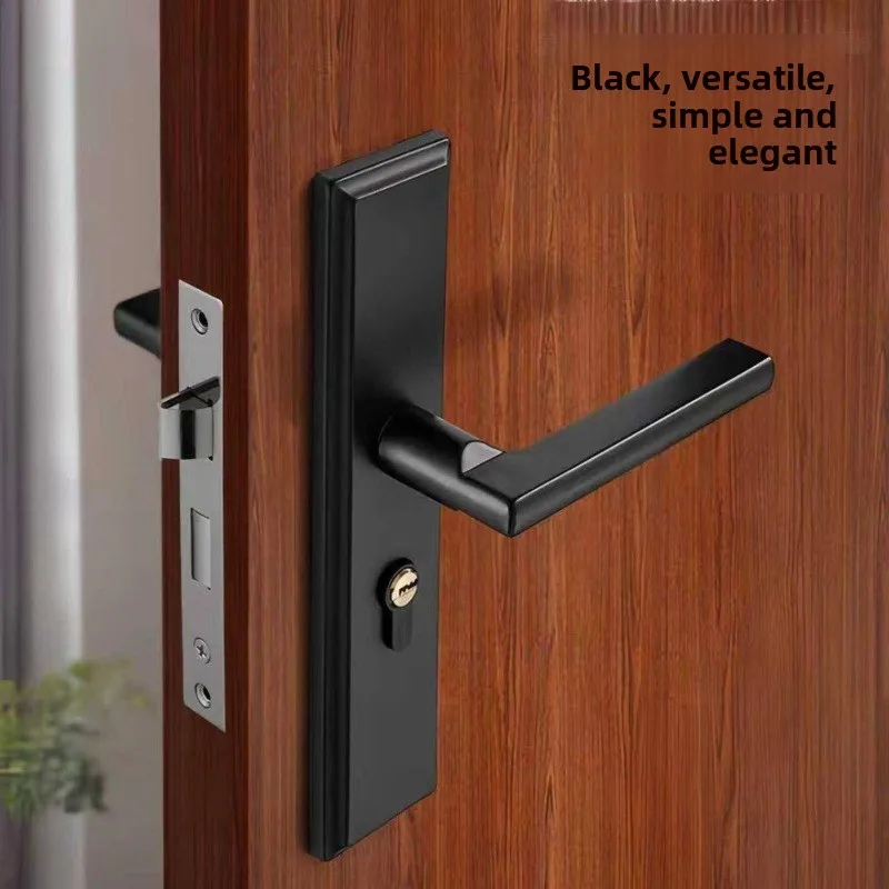 Black Interior Door Lock Set, Magnetic Keyless Bedroom Door Handle Lock, Quiet Privacy Wooden Door Lock