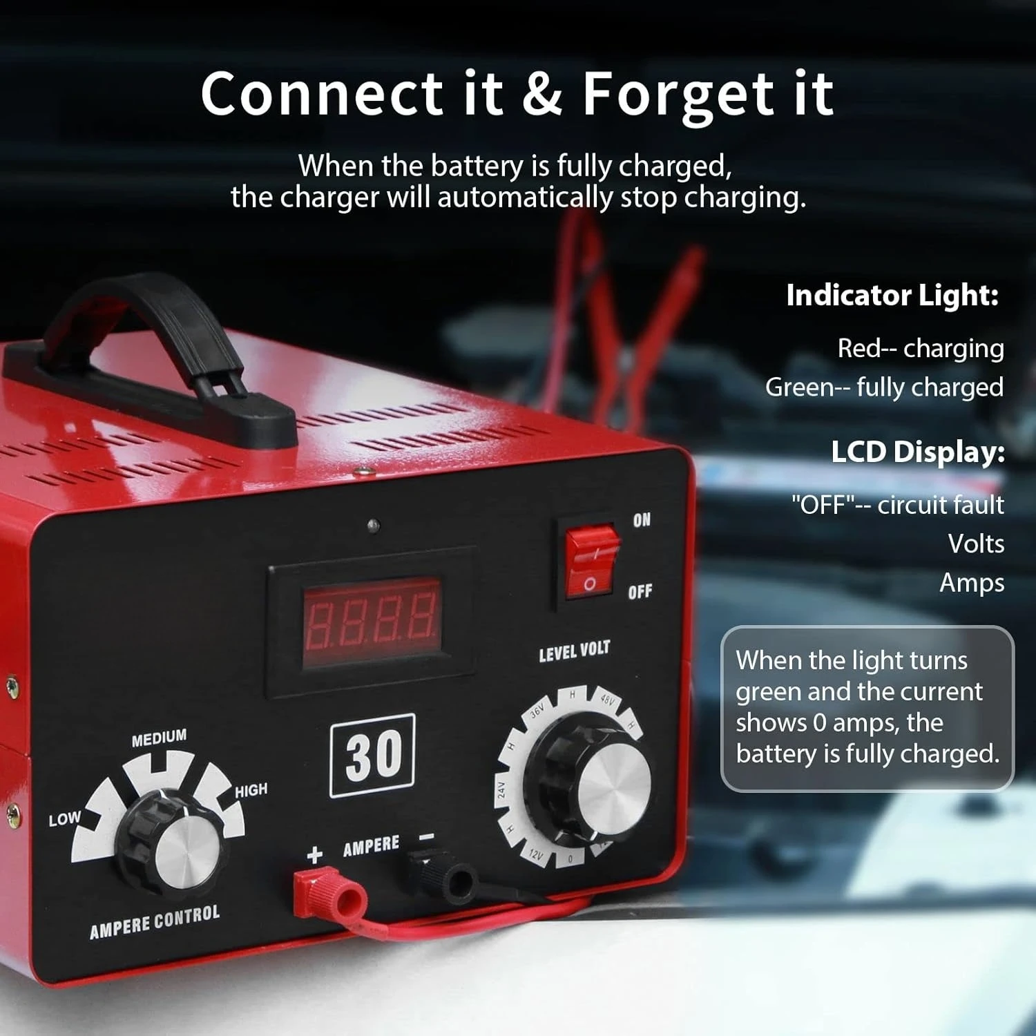 調整可能なバッテリー充電器 12V 24V 36V 48V 60V 72V スマート LCD ディスプレイ パルス修理脱硫器 ケーブルクランプ 自動車用 ·新品