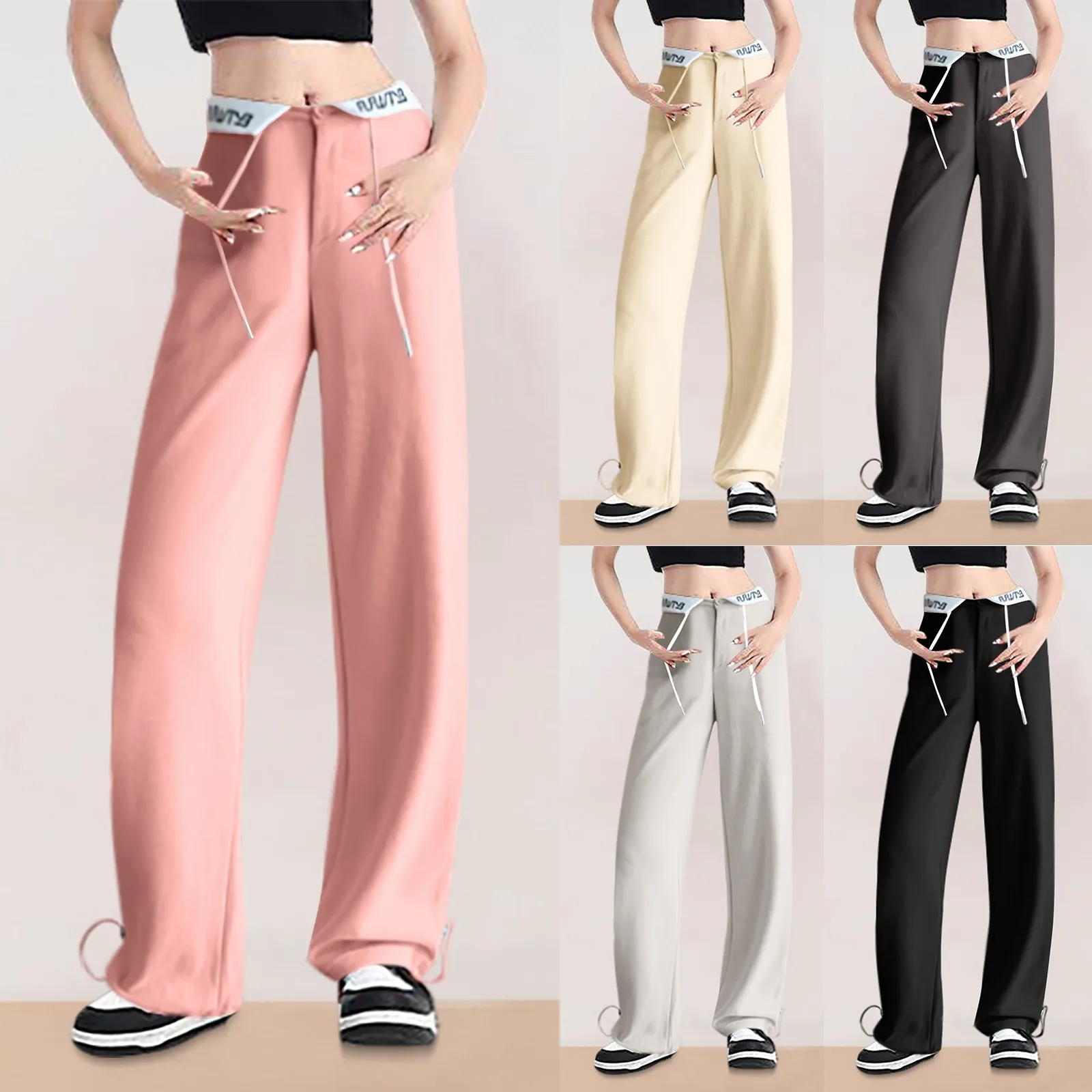 

Women's Autumn/winter 2024 New Fashionable Unique Straight-leg Anti-wrinkle Sweatpants Drawstring Waist Casual solid color Pants