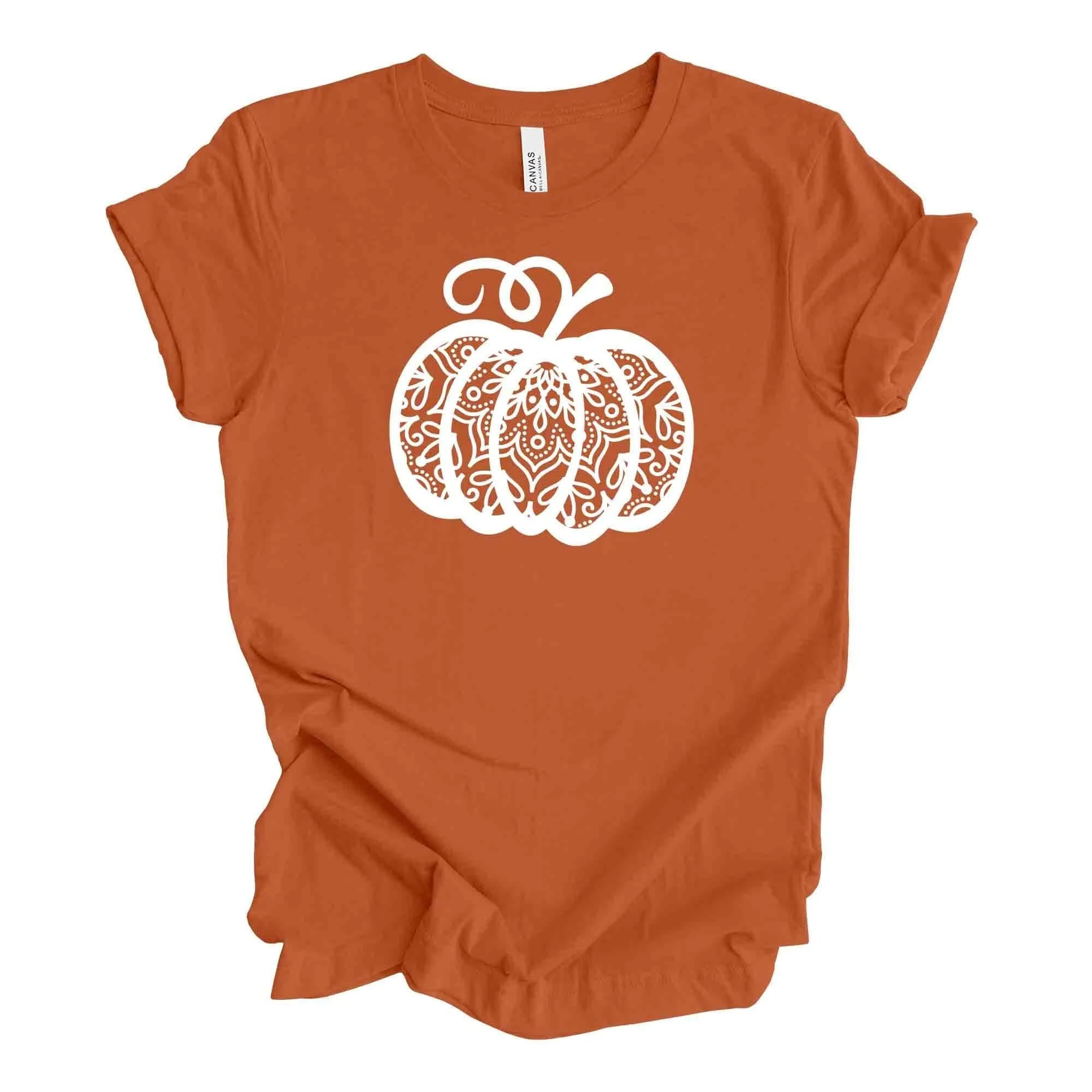 Fall Pumpkin T Shirt Cute Mandala Zentangle Design Premium Unisex 3 Color Choices 3X 4X Plus Sizes